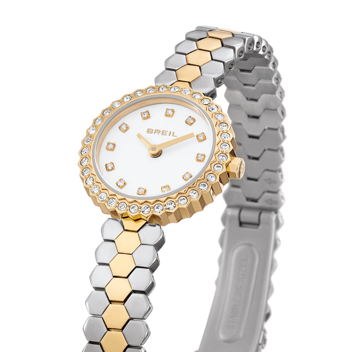 Relógio Breil Primp 24mm aço quartzo branco acabamento PVD ouro 14k TW2200