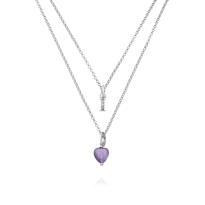 Giovanni Raspini ketting kostbaar geschenk letter I Ketting in 925 zilver, amethist en zirkonen X01486