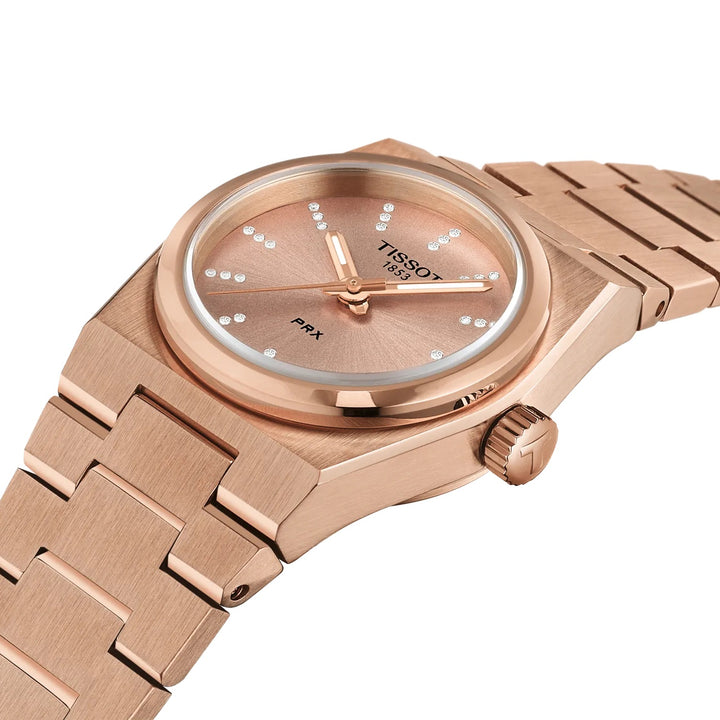 Tissot watch prx 25mm pink gold diamonds quartz steel finish pvd gold pink t137.010.33.506.00