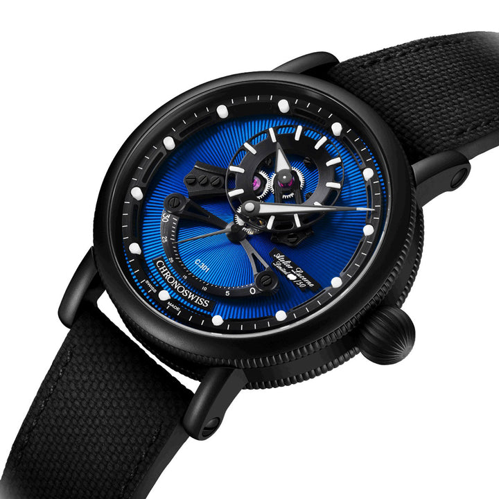 Chronoswiss orologio Open Gear Resec Blue On Black Limited Edition 50pezzi 44 мм Blu Automatico Acciaio finitura dlc nero ch-6925m-ebbk