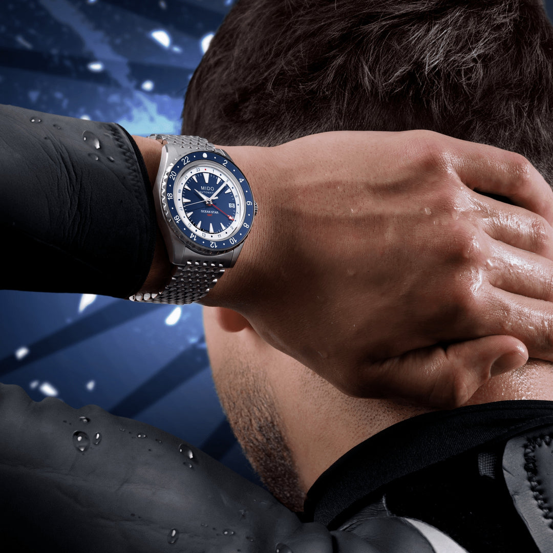 ساعة ميدو أوشن ستار بتوقيت جرينتش إصدار خاص 40 ملم أوتوماتيكية زرقاء من الفولاذ M026.829.18.041.00