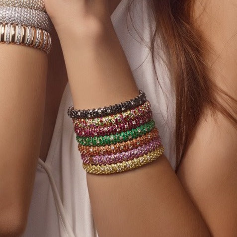 Zydo domed elastic bracelet with white and black diamonds white gold 60367