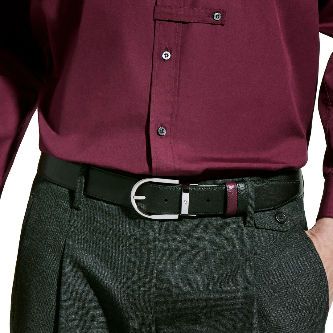 Montblanc reversible belt 35 mm black leather/cassis with horse iron buckle 199638