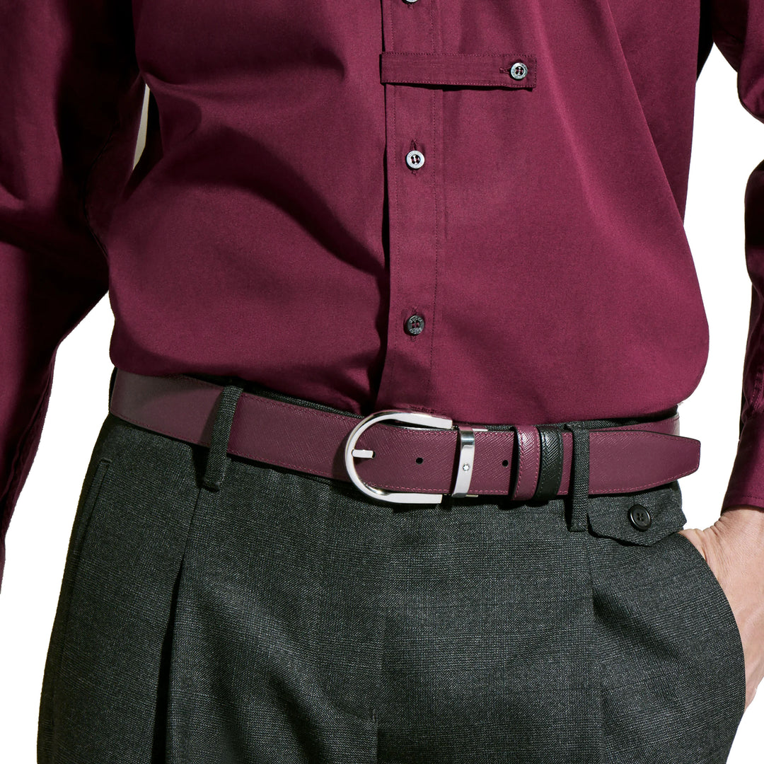 Montblanc reversible belt 35 mm black leather/cassis with horse iron buckle 199638