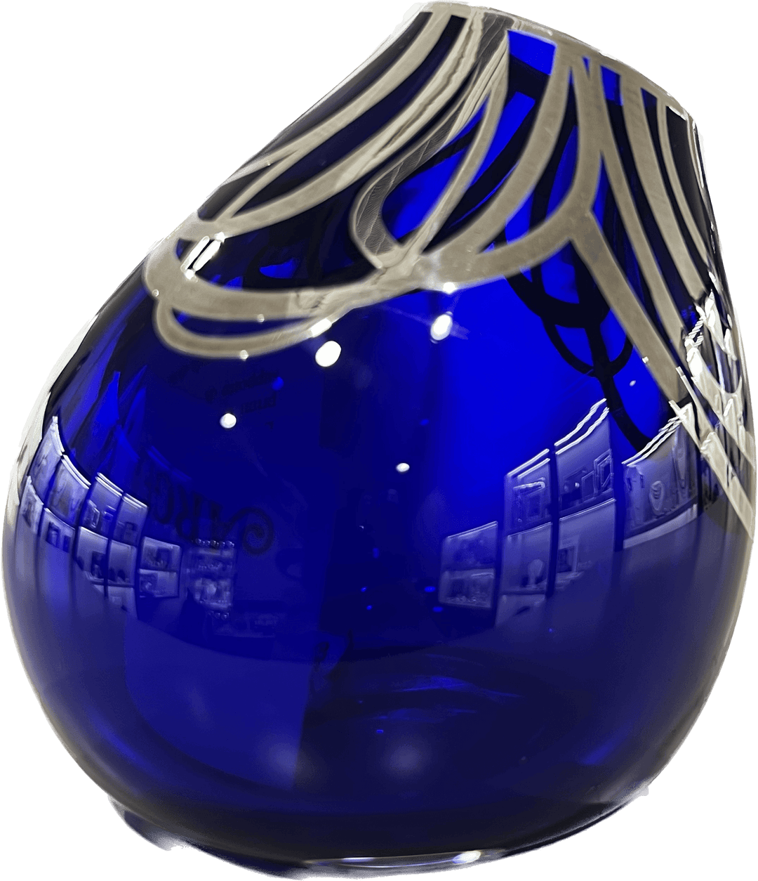 Argenti d'Arte vaso Goccia vetro soffiato blu decoro argento Goccia_Blu - Capodagli 1937