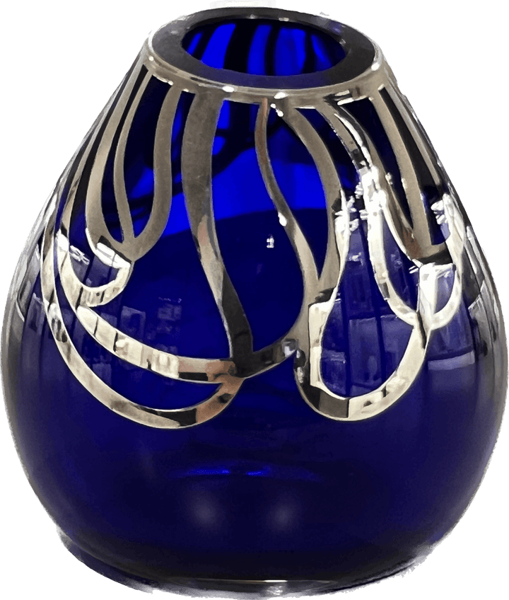 Argenti d'Arte vaso Goccia vetro soffiato blu decoro argento Goccia_Blu - Capodagli 1937