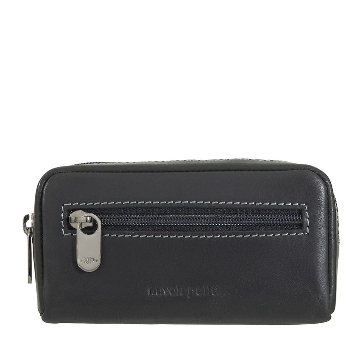 Nuvola leather case with leather keychain with zipper - keychain with 2 metal rings and zip pockets for keys, coins and small objects