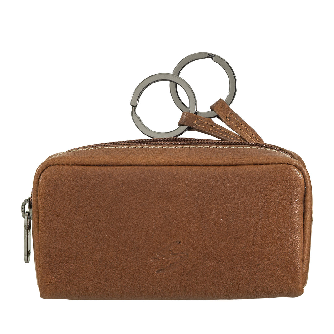Nuvola leather case with leather keychain with zipper - keychain with 2 metal rings and zip pockets for keys, coins and small objects