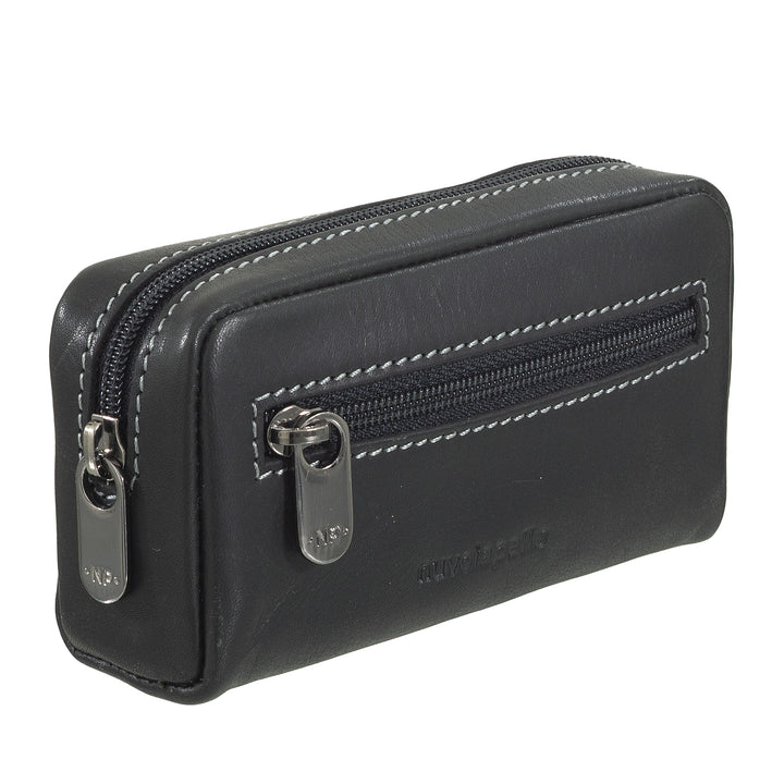 Nuvola leather case with leather keychain with zipper - keychain with 2 metal rings and zip pockets for keys, coins and small objects