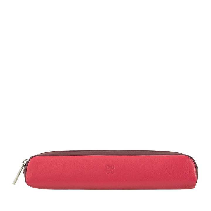 DUDU Real Leather Pencil Case with Zipper, Pen Holder, Small 18x3cm, Compact and Colorful