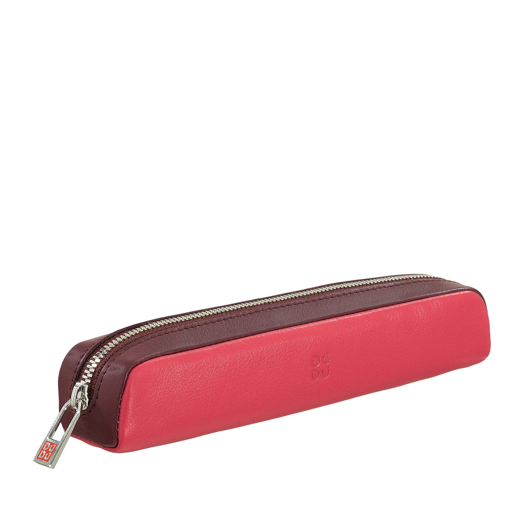 DUDU Real Leather Pencil Case with Zipper, Pen Holder, Small 18x3cm, Compact and Colorful