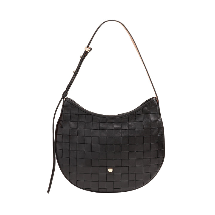 Bolsa de ombro feminina DUDU em couro tecido genuíno – Bolsa Hobo elegante com alça de ombro ajustável e zíper, design artesanal, espaçosa e versátil