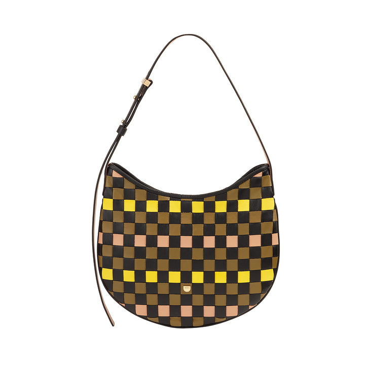 Bolsa de ombro feminina DUDU em couro tecido genuíno – Bolsa Hobo elegante com alça de ombro ajustável e zíper, design artesanal, espaçosa e versátil