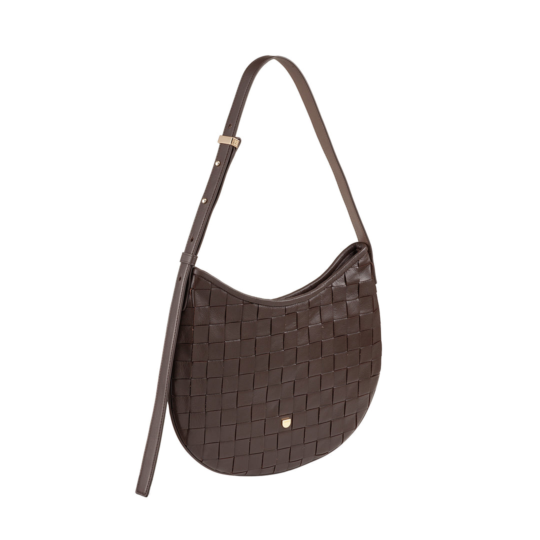 Bolsa de ombro feminina DUDU em couro tecido genuíno – Bolsa Hobo elegante com alça de ombro ajustável e zíper, design artesanal, espaçosa e versátil