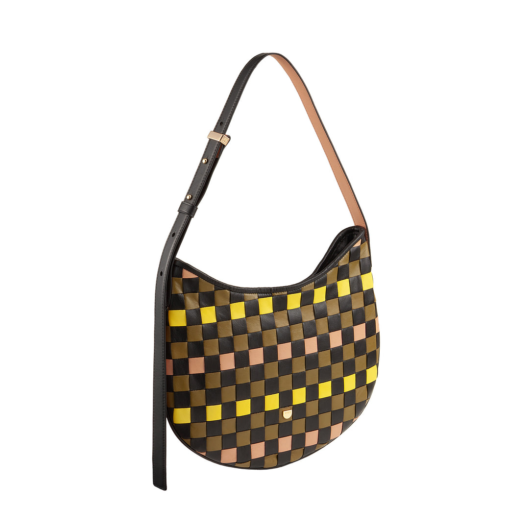 Bolsa de ombro feminina DUDU em couro tecido genuíno – Bolsa Hobo elegante com alça de ombro ajustável e zíper, design artesanal, espaçosa e versátil