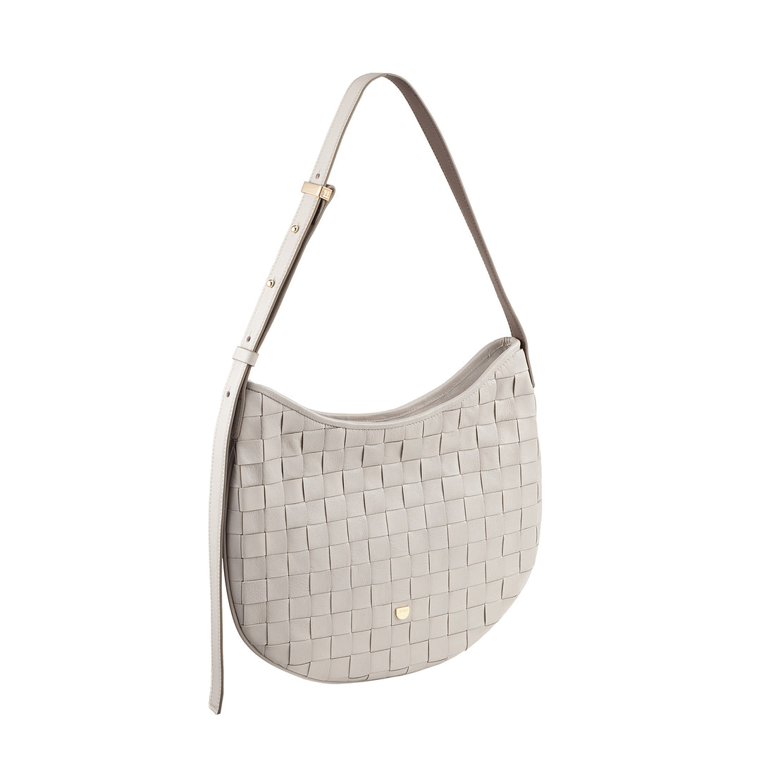 Bolsa de ombro feminina DUDU em couro tecido genuíno – Bolsa Hobo elegante com alça de ombro ajustável e zíper, design artesanal, espaçosa e versátil