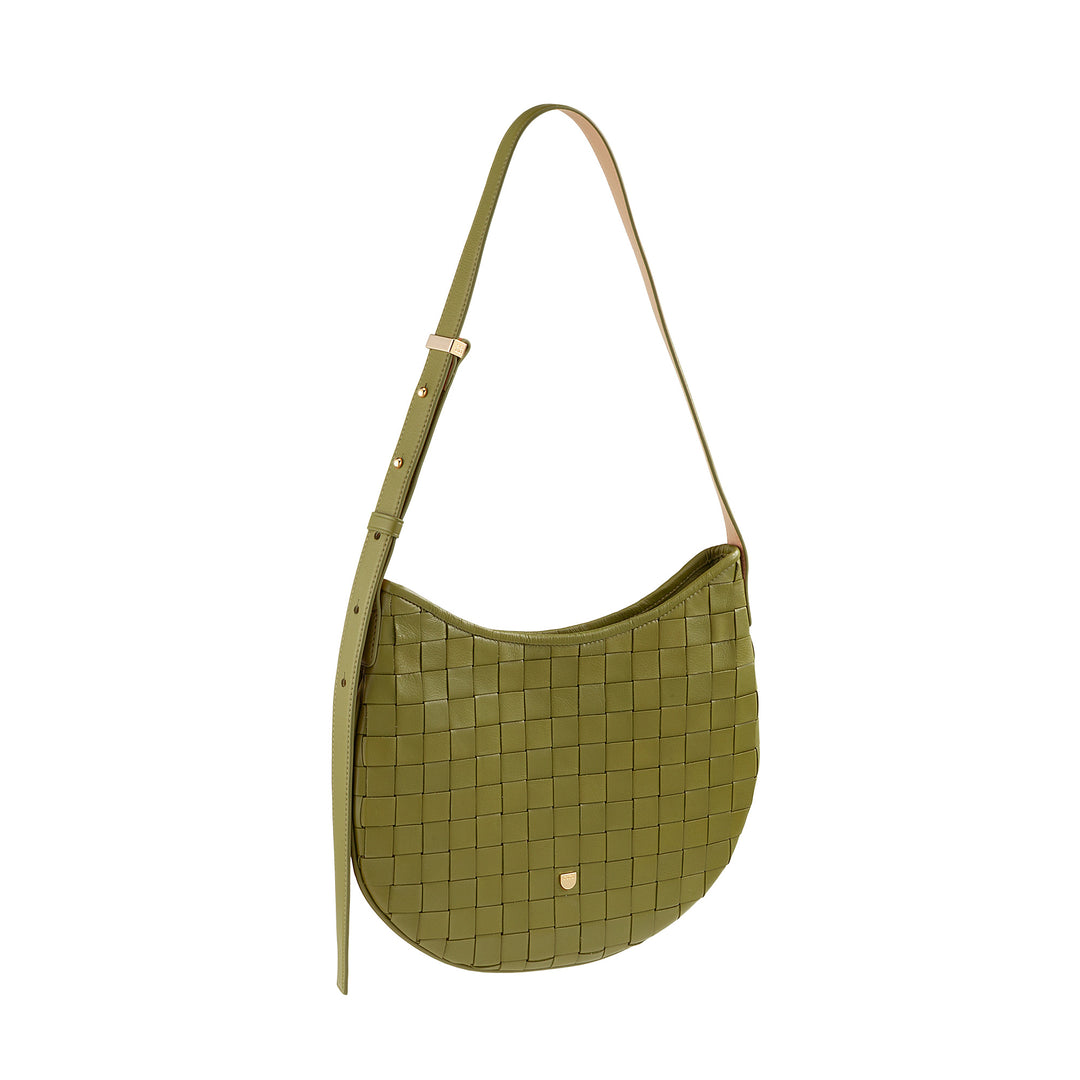 Bolsa de ombro feminina DUDU em couro tecido genuíno – Bolsa Hobo elegante com alça de ombro ajustável e zíper, design artesanal, espaçosa e versátil