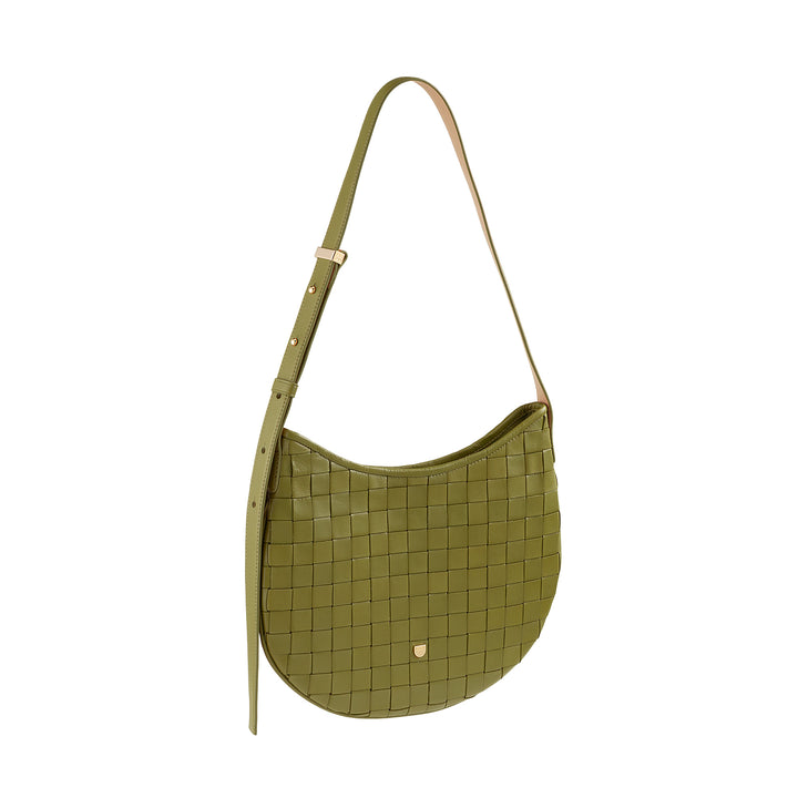 Bolsa de ombro feminina DUDU em couro tecido genuíno – Bolsa Hobo elegante com alça de ombro ajustável e zíper, design artesanal, espaçosa e versátil