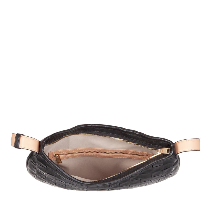 Bolsa de ombro feminina DUDU em couro tecido genuíno – Bolsa Hobo elegante com alça de ombro ajustável e zíper, design artesanal, espaçosa e versátil