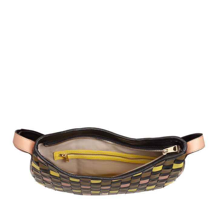 Bolsa de ombro feminina DUDU em couro tecido genuíno – Bolsa Hobo elegante com alça de ombro ajustável e zíper, design artesanal, espaçosa e versátil