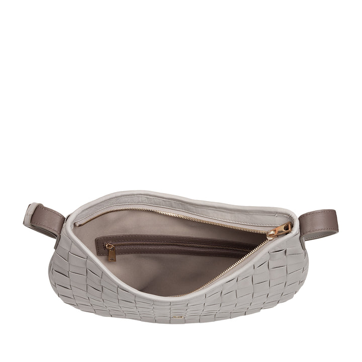 Bolsa de ombro feminina DUDU em couro tecido genuíno – Bolsa Hobo elegante com alça de ombro ajustável e zíper, design artesanal, espaçosa e versátil