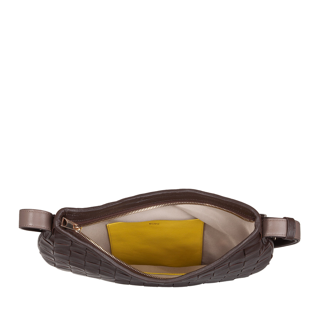 Bolsa de ombro feminina DUDU em couro tecido genuíno – Bolsa Hobo elegante com alça de ombro ajustável e zíper, design artesanal, espaçosa e versátil