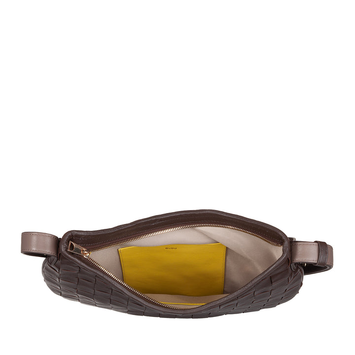 Bolsa de ombro feminina DUDU em couro tecido genuíno – Bolsa Hobo elegante com alça de ombro ajustável e zíper, design artesanal, espaçosa e versátil