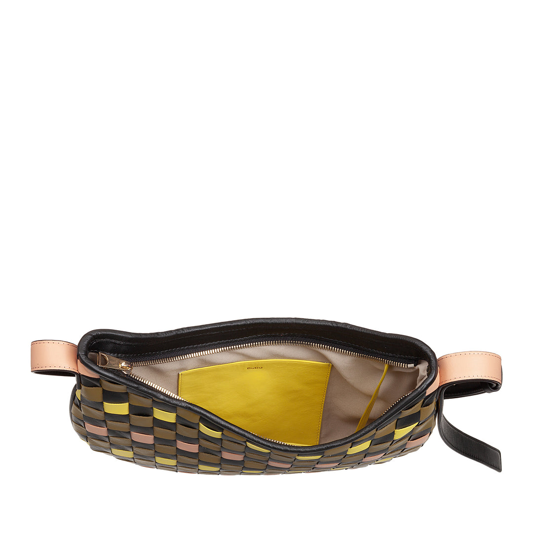 Bolsa de ombro feminina DUDU em couro tecido genuíno – Bolsa Hobo elegante com alça de ombro ajustável e zíper, design artesanal, espaçosa e versátil