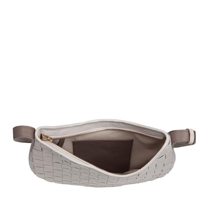 Bolsa de ombro feminina DUDU em couro tecido genuíno – Bolsa Hobo elegante com alça de ombro ajustável e zíper, design artesanal, espaçosa e versátil