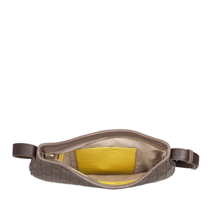 Bolsa de ombro feminina DUDU em couro tecido genuíno – Bolsa Hobo elegante com alça de ombro ajustável e zíper, design artesanal, espaçosa e versátil