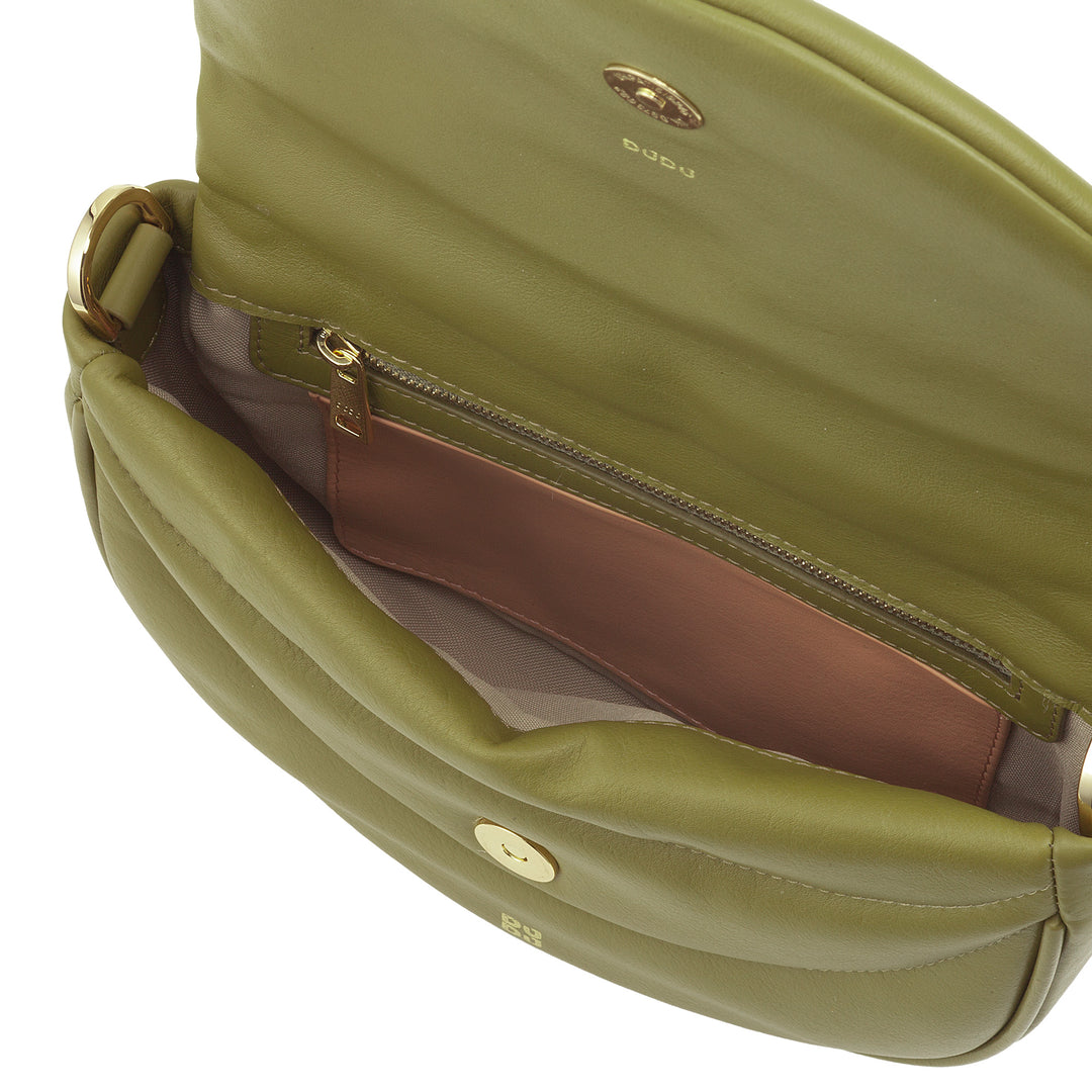 DUDU Borsa a Tracolla Spalla Donna in Pelle Trapuntata, Borsetta Piccola Elegante Imbottita con Patta, Spallina e Tracolla Removibili