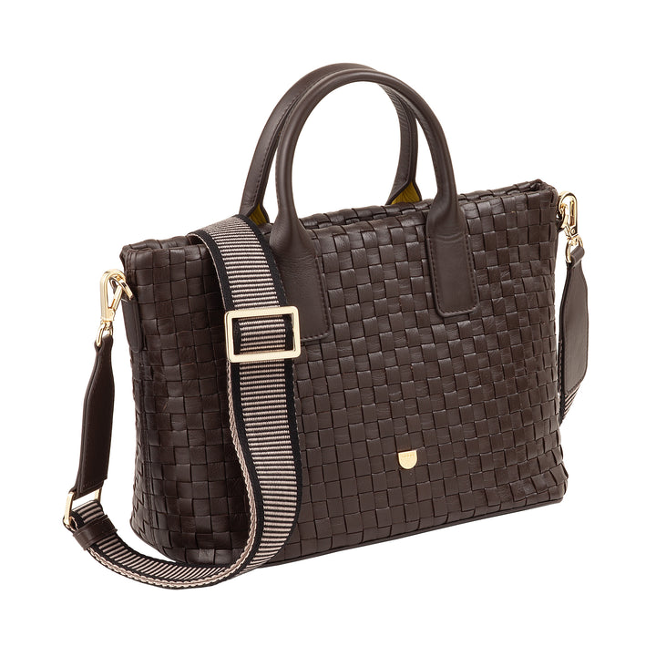 Bolso de hombro para mujeres Dudu en cuero entrelazado real: bolso elegante con manijas, cremallera y correa de hombro ajustable - oficina y bolso de ocio