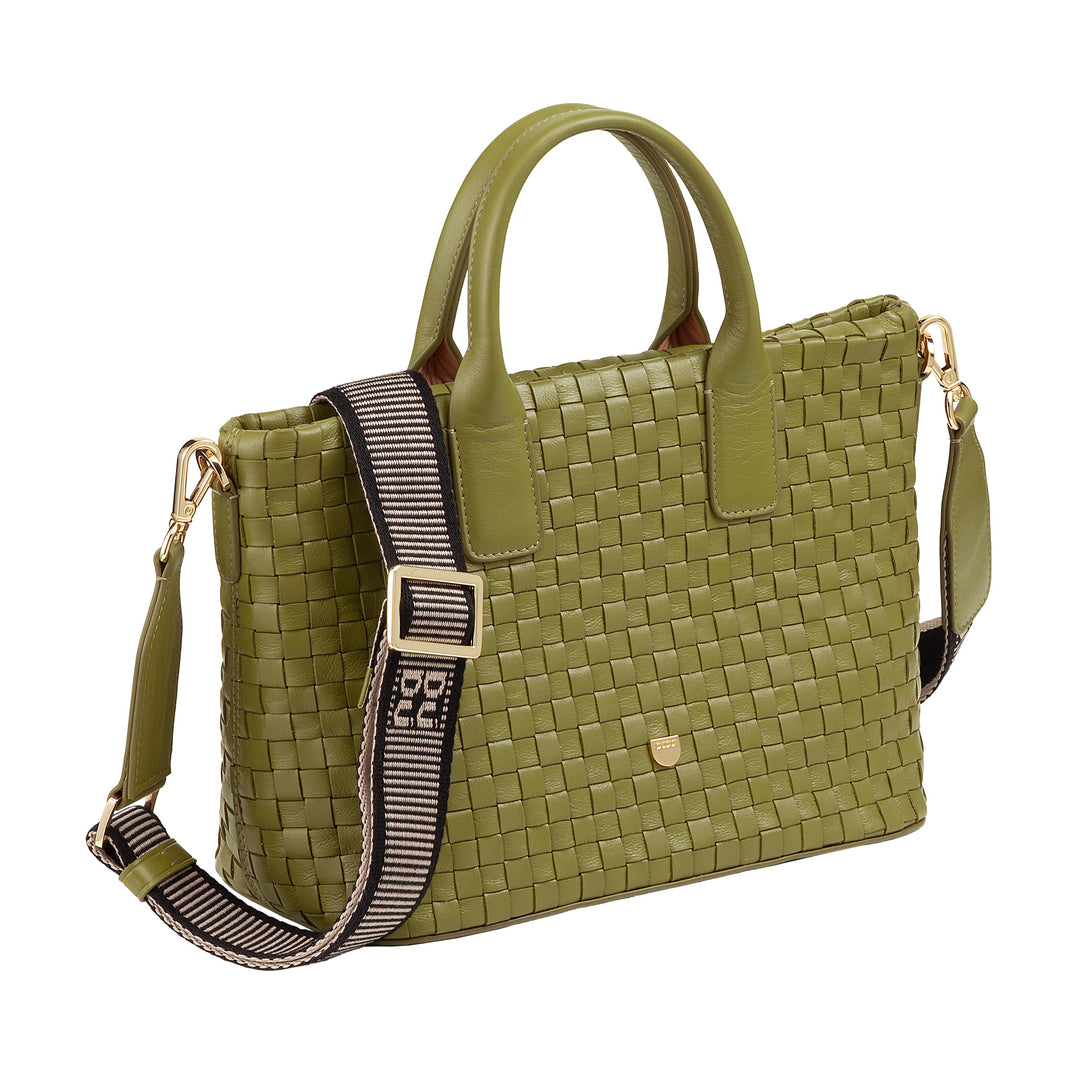 Dudu Frauenumhängetasche in echt miteinander verflochtenem Leder - elegante Handtasche mit Griffen, Reißverschluss und verstellbarer Schultergurt - Subfreies Büro und Freizeithandtasche