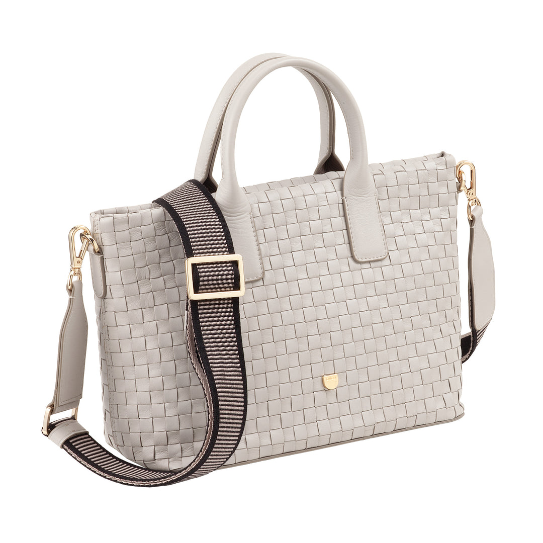 Bolsa de ombro feminina DUDU em couro tecido genuíno – bolsa elegante com alças, zíper e alça de ombro ajustável removível – bolsa espaçosa para escritório e lazer