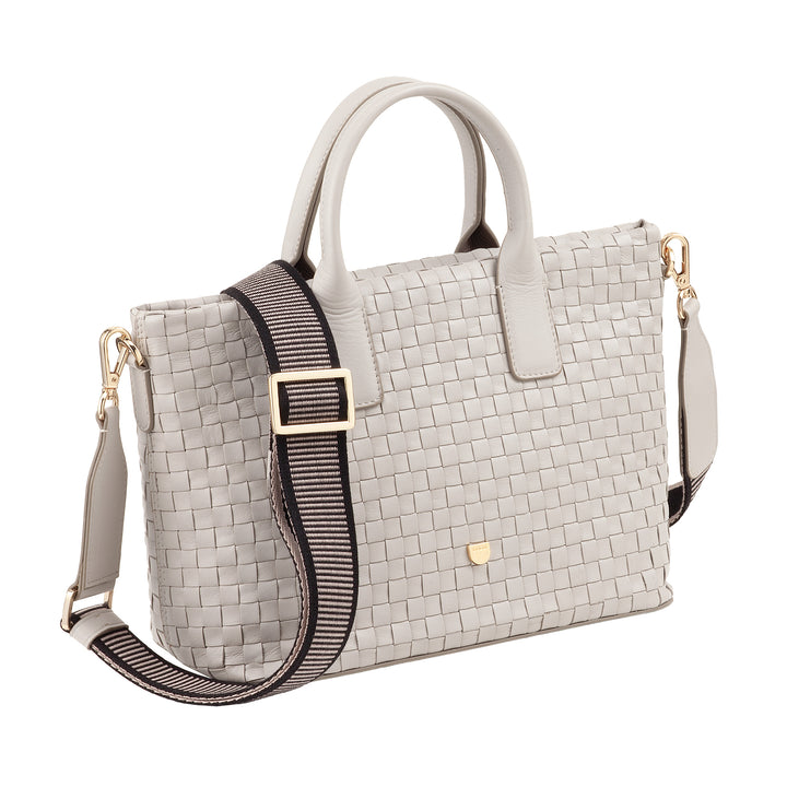 Bolsa de ombro feminina DUDU em couro tecido genuíno – bolsa elegante com alças, zíper e alça de ombro ajustável removível – bolsa espaçosa para escritório e lazer