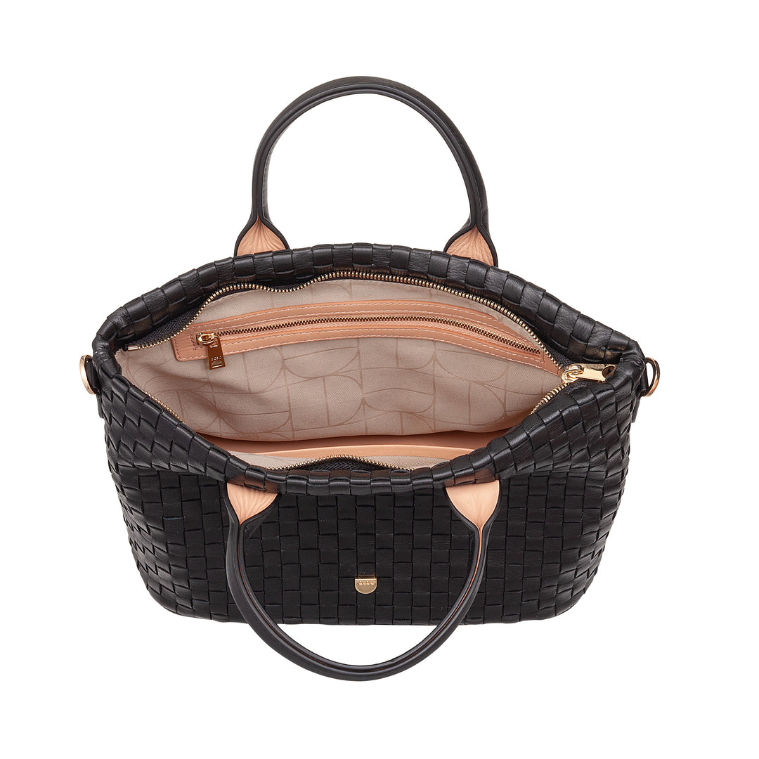 Dudu Frauenumhängetasche in echt miteinander verflochtenem Leder - elegante Handtasche mit Griffen, Reißverschluss und verstellbarer Schultergurt - Subfreies Büro und Freizeithandtasche