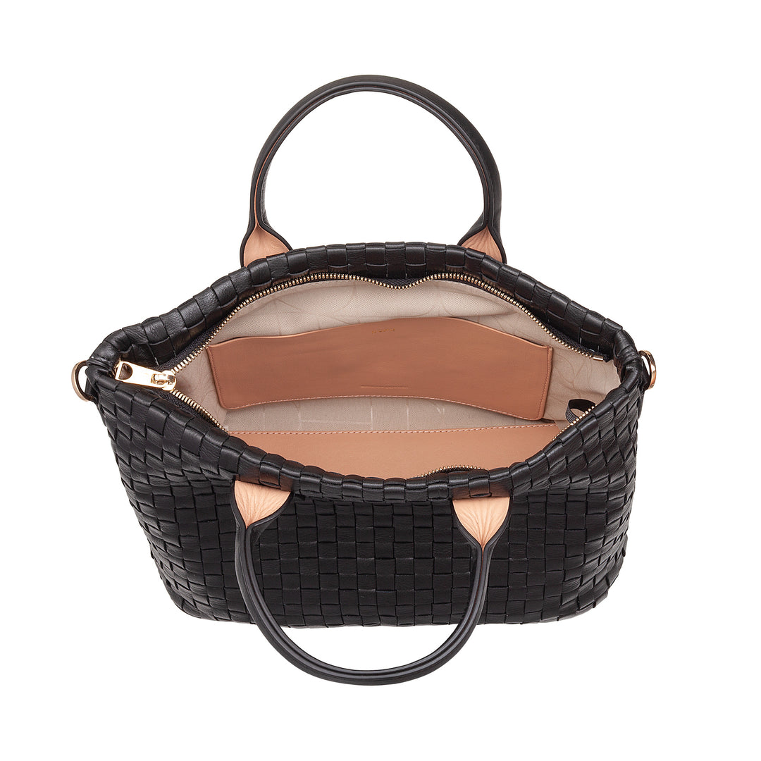 Dudu Frauenumhängetasche in echt miteinander verflochtenem Leder - elegante Handtasche mit Griffen, Reißverschluss und verstellbarer Schultergurt - Subfreies Büro und Freizeithandtasche