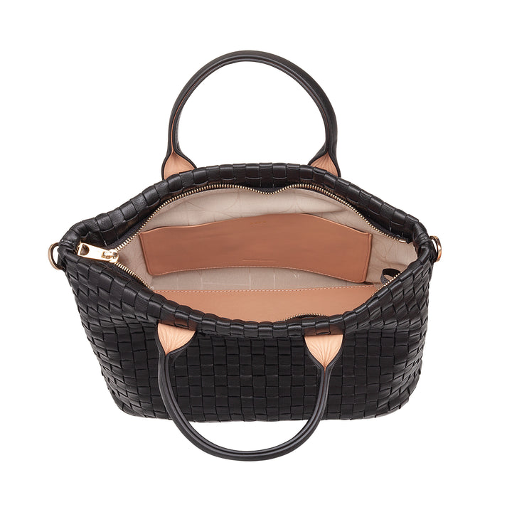 Dudu Frauenumhängetasche in echt miteinander verflochtenem Leder - elegante Handtasche mit Griffen, Reißverschluss und verstellbarer Schultergurt - Subfreies Büro und Freizeithandtasche