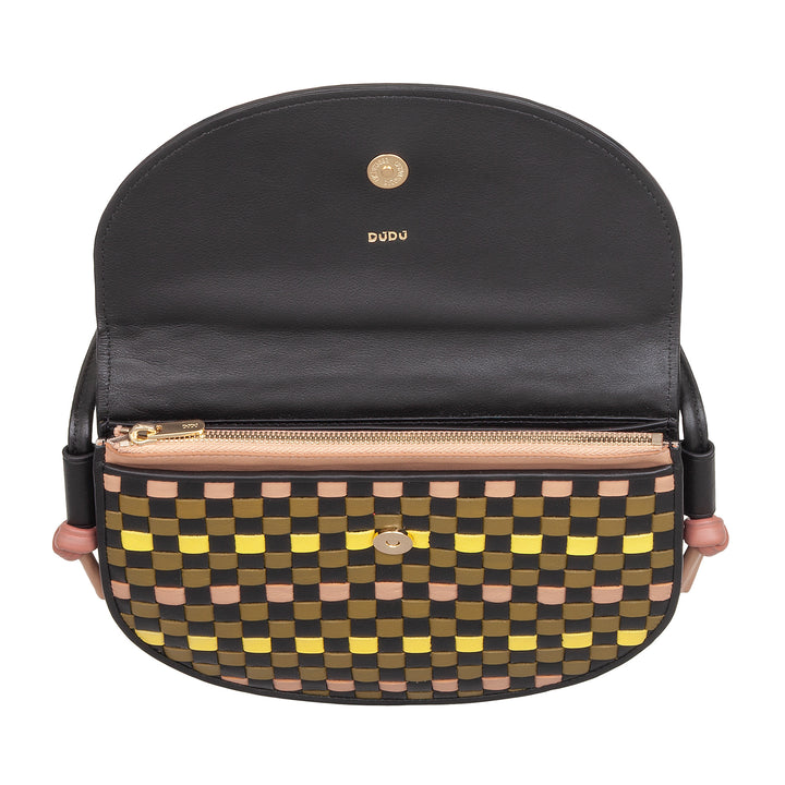 Bolsa de hombro pequeño Dudu entrelazado en cuero real con colgajo: bolso de mujer elegante hombro artesanal, bolso de cuerpo cruzado versátil para uso diario y eventos