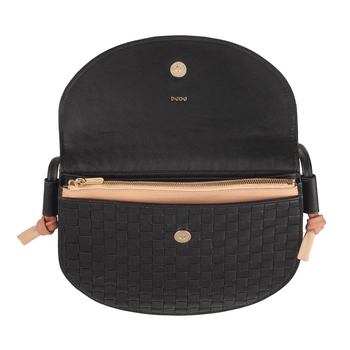 Bolsa de hombro pequeño Dudu entrelazado en cuero real con colgajo: bolso de mujer elegante hombro artesanal, bolso de cuerpo cruzado versátil para uso diario y eventos