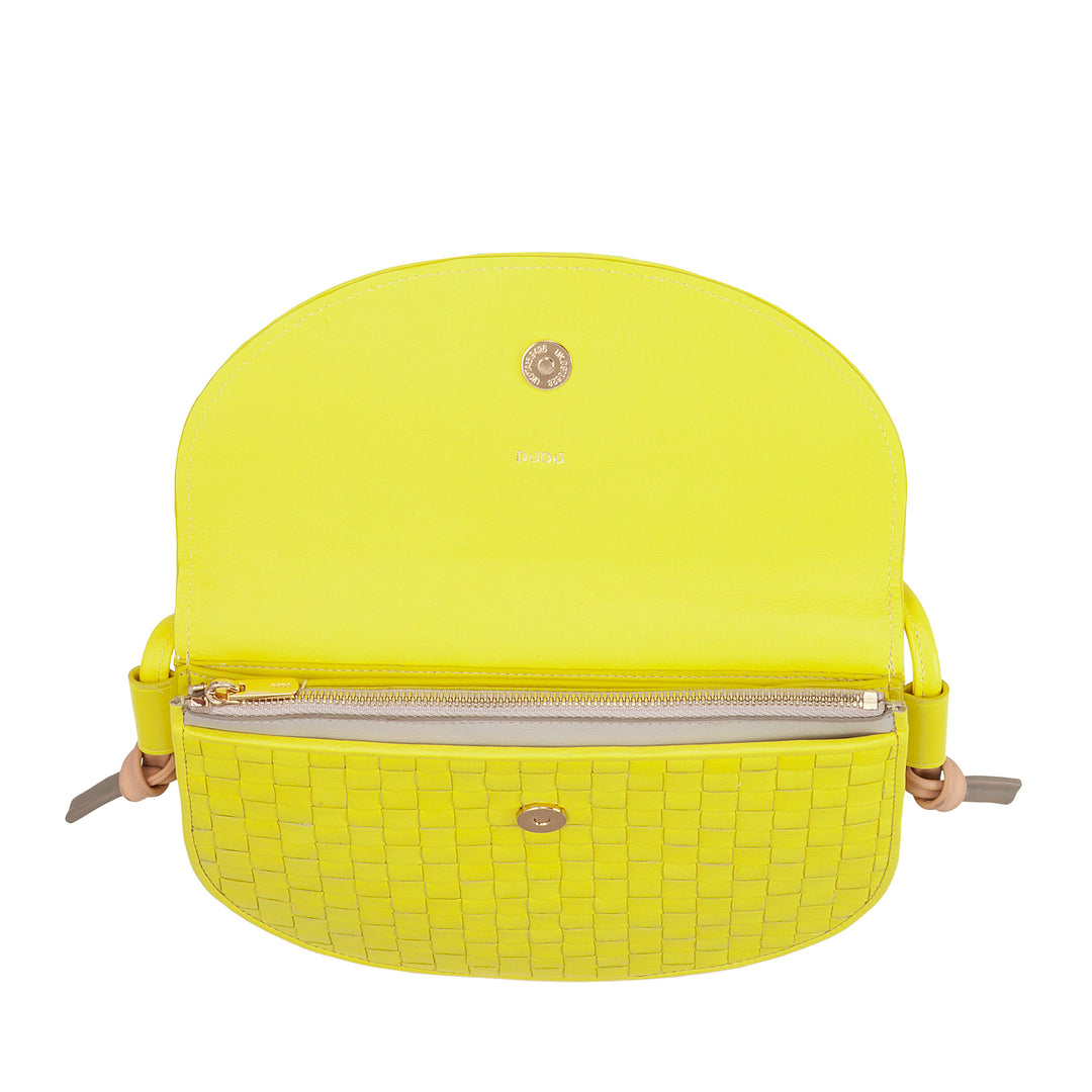 DUDU Borsa a Tracolla Piccola Intrecciata in Vera Pelle con Patta – Borsa Donna a Spalla Elegante Artigianale, Borsetta Crossbody Versatile per Uso Quotidiano ed Eventi