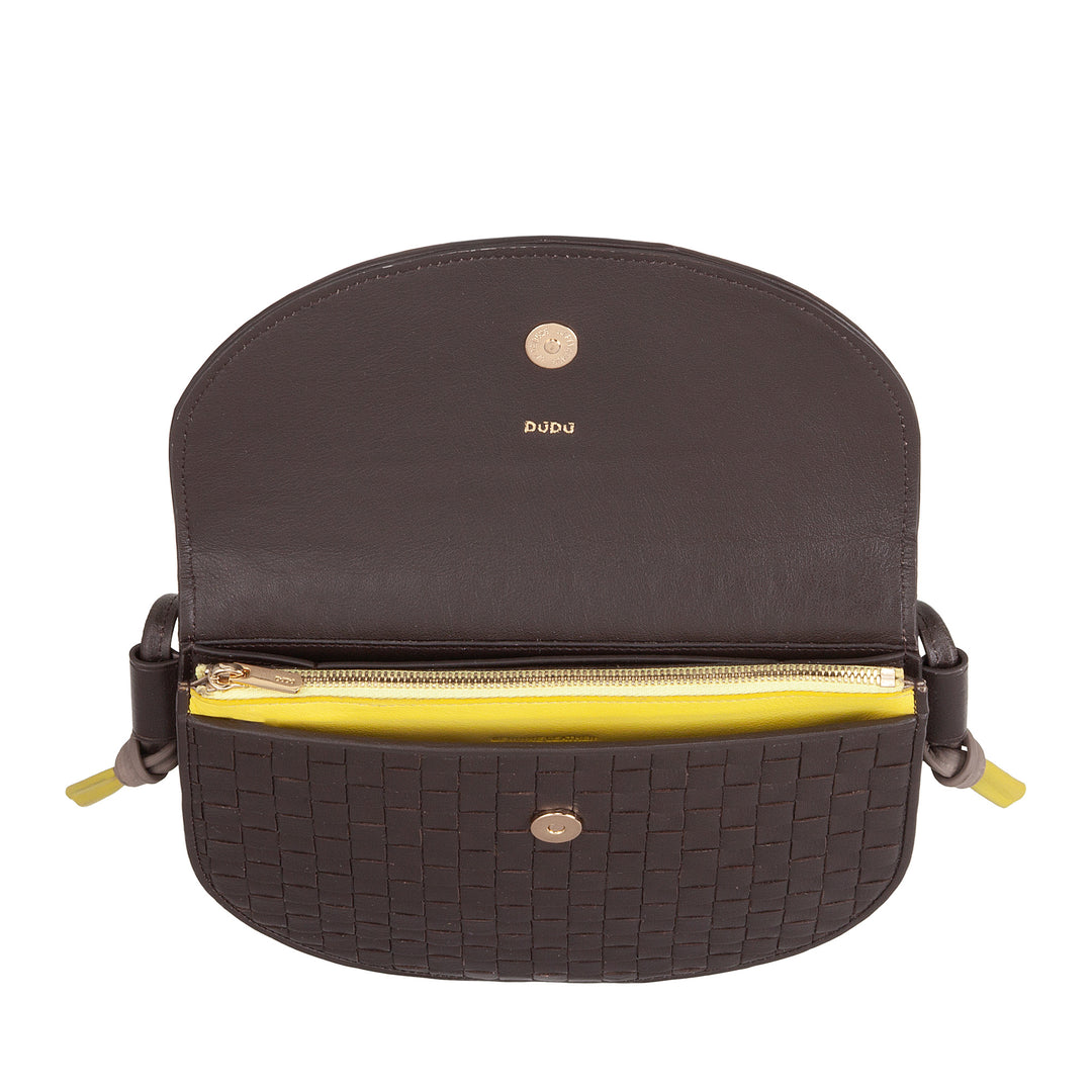 Bolsa de hombro pequeño Dudu entrelazado en cuero real con colgajo: bolso de mujer elegante hombro artesanal, bolso de cuerpo cruzado versátil para uso diario y eventos