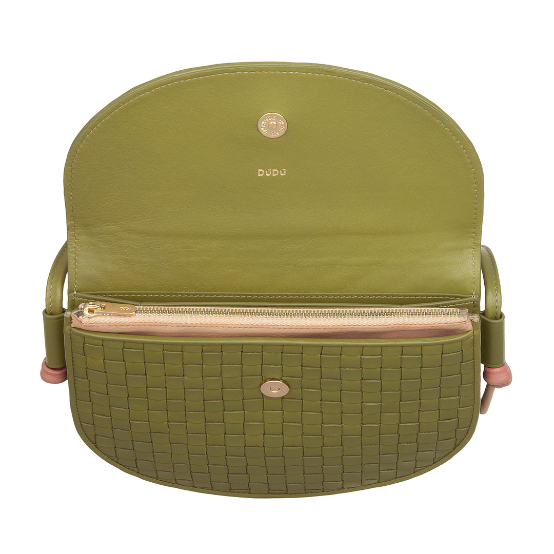 Bolsa de hombro pequeño Dudu entrelazado en cuero real con colgajo: bolso de mujer elegante hombro artesanal, bolso de cuerpo cruzado versátil para uso diario y eventos