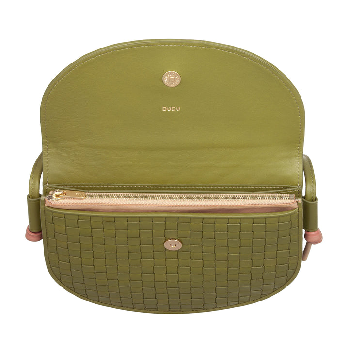 Bolsa de hombro pequeño Dudu entrelazado en cuero real con colgajo: bolso de mujer elegante hombro artesanal, bolso de cuerpo cruzado versátil para uso diario y eventos