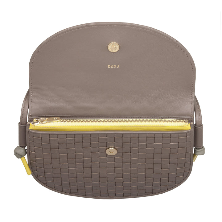 Bolsa de hombro pequeño Dudu entrelazado en cuero real con colgajo: bolso de mujer elegante hombro artesanal, bolso de cuerpo cruzado versátil para uso diario y eventos