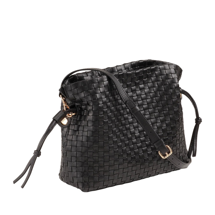 Bolsa de ombro feminina DUDU em couro tecido com cordão, macia e espaçosa, alça de ombro ajustável, fecho magnético, estilo elegante e artesanal