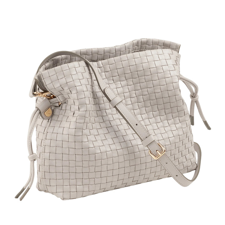 Bolsa de ombro feminina DUDU em couro tecido com cordão, macia e espaçosa, alça de ombro ajustável, fecho magnético, estilo elegante e artesanal