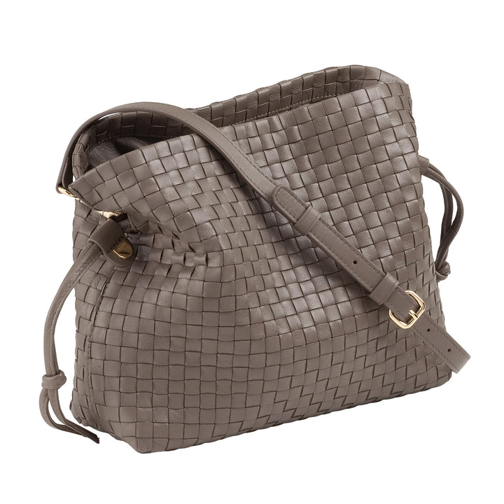 Bolsa de ombro feminina DUDU em couro tecido com cordão, macia e espaçosa, alça de ombro ajustável, fecho magnético, estilo elegante e artesanal