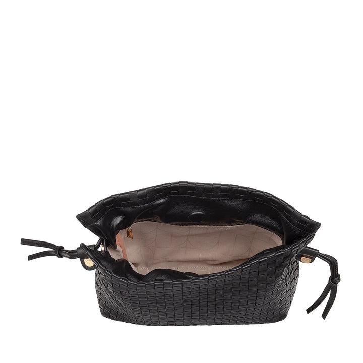Bolsa de ombro feminina DUDU em couro tecido com cordão, macia e espaçosa, alça de ombro ajustável, fecho magnético, estilo elegante e artesanal