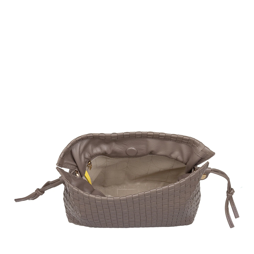 Bolsa de ombro feminina DUDU em couro tecido com cordão, macia e espaçosa, alça de ombro ajustável, fecho magnético, estilo elegante e artesanal